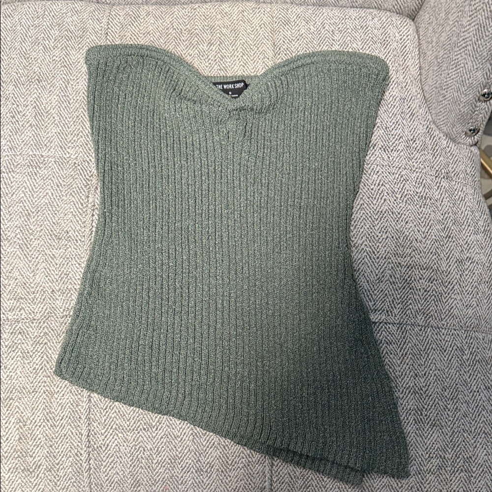 Green Ribbed Knit Tube Top